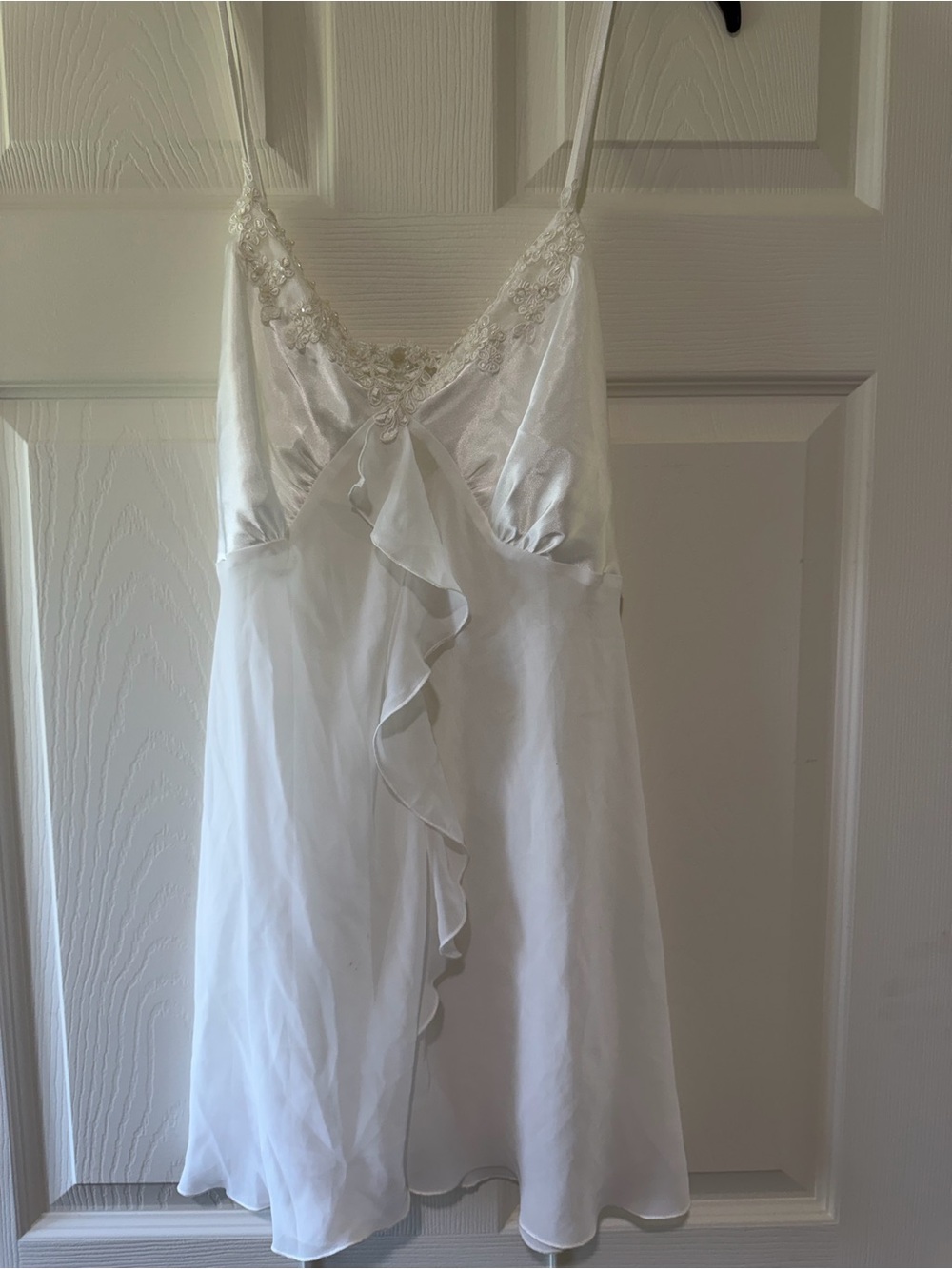 White Satin & Chiffon Camisole Dress with Beaded Lace Trim size xl vintage